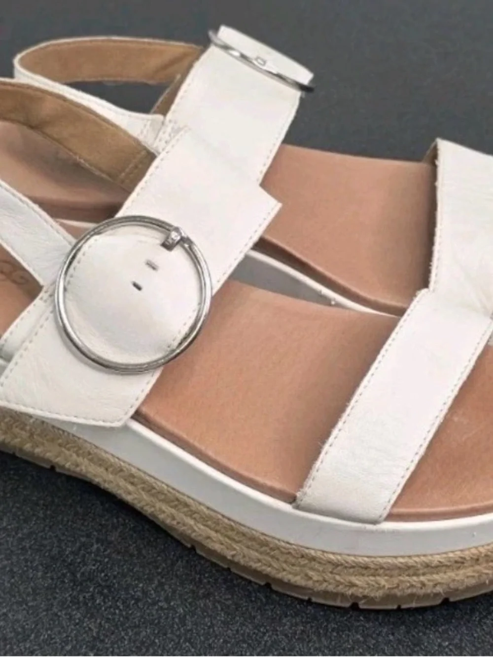 UGG Women White April Espadrille Wedge Platform Buckle Sandals sz 42 $80